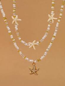NAIZHU Set de 2 collares con colgante de estrella de mar de estilo oceánico para niñas, accesorio para uso diario y festivo, color de perla aleatorio - Multicolor - Ver 4