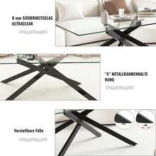 Rectangular Coffee Table Made Of Tempered Glass, Black, With Turned Metal Legs, Modern Living Room Table, Black - 46 Cm High X 120 Cm Wide X 60 Cm Deep. - Black - View 7