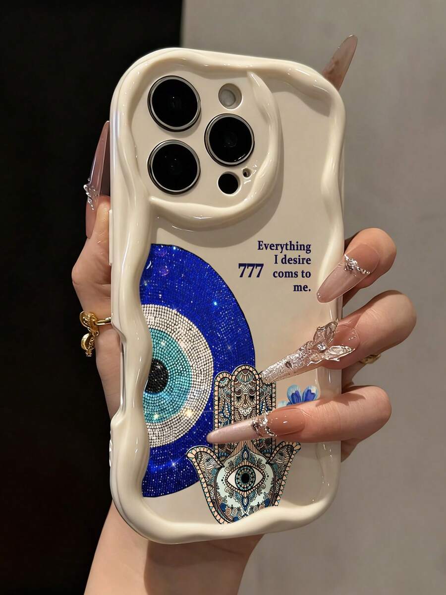 吸睛印花奶油色波浪边酒红色防震加厚手机保护壳，兼容 17/17 Pro/17 Pro Max、16 XR/7/8、15 Pro Max、12 Pro Max、13 Pro Max、14 Pro Max、13、14、11、12P、14P、11P、12P、XS、XR、7/8P、7/8 GES2 - 彩色 - 查看 1