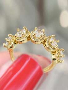 1pc Fashion Square Cubic Zirconia Ring, Suitable As Wedding, Anniversary Gift For Women - Yellow Gold - View 5