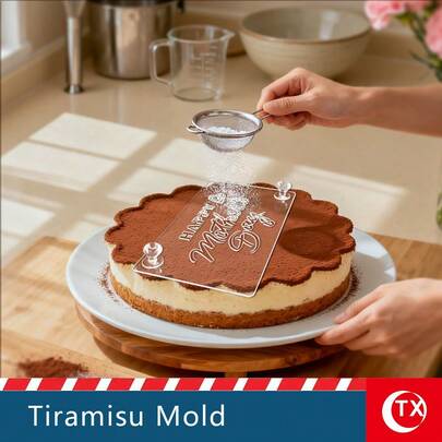 TX 1pc Transparent Acrylic Tiramisu Stencil Board, Personalized "Happy Mother's Day" And "Happy Father's Day" Text Tiramisu Cake Spray Mold, Hollow Blessing Phrase Design Template, Easy To Operate, Clear Pattern, Reusable, Mother's Day/Father's Day Baking Cake Decor