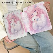 Étui de protection pour tablette en cristal acrylique avec motif de fille de dessin animé serrant un ours mignon en forme de cœur, avec support, compatible avec Samsung, Apple, Honor et autres modèles populaires, pliable anti-pliure, coins renforcés en silicone, fonction de réveil/veille automatique, fente pour stylet intégrée, support pliable multi-angle - protection quotidienne parfaite, cadeau idéal pour les fêtes - Multicolore - Voir 5