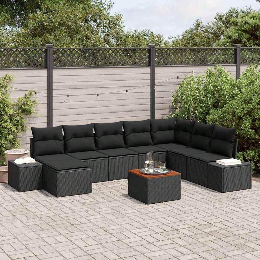 vidaXL Garten-Sofa-Set 9 Pcs Schwarz - Black - View 1