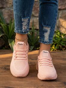 Tenis De Malla Rosas Cómodos Y Transpirables Para Mujer, Tenis Beiges Antideslizantes En Oferta Especial Modernos Y Versátiles Para Mujer, Ideales Para Deporte Callejero, Senderismo Y Traslado Laboral. - Rosa - Ver 3
