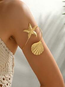 1pc Women's Beach Style Starfish & Shell Arm Bracelet, Suitable For Vacation Wear - Gold-b999 - View 2