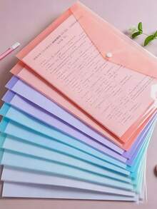 (Random Color) 5/10pcs Plastic Envelopes File Folders, A4 Size Waterproof Plastic Document Bags With Snap Closure, Colorful File Folders For Work Office Home Document Storage - Multicolor - View 8