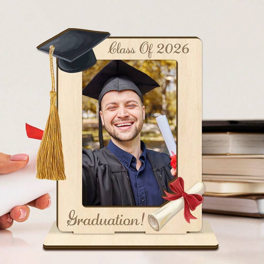2026 Graduation Photo Frame With Tassel Decor And Graduation Cap Design - Sturdy Wooden Frame, Suitable For Displaying Diploma, Portable Desktop Frame As Graduation Gift, Decorated With Graduation Cap And Tassel - A - View 1