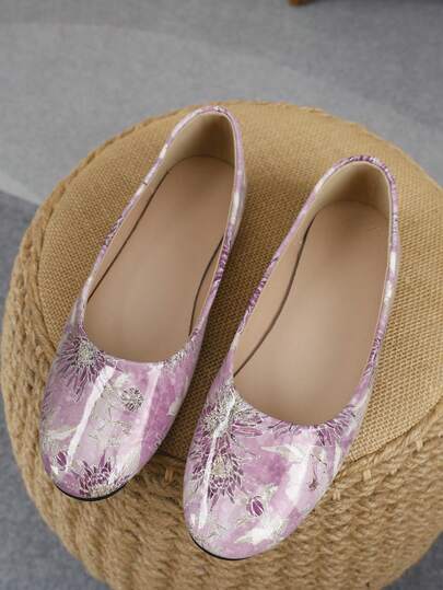 2026新款印花圆头芭蕾舞鞋，女士舒适休闲通勤鞋