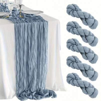 5pcs Sage Green Boho Cheesecloth Table Runners Set - Rustic Pleated Gauze Decor For Wedding Party Baby Shower