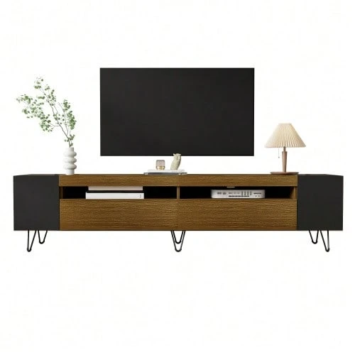 Moderner TV-Schrank, Schwarz Und Holzoptik – Length 180 Cm - Natural Color - View 1