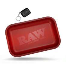 Red Small Rolling Tray 11" X 7" - Limited Edition Red Finish - Elegant Sleek And Smooth Rounded Edges With Black Mini Tray Keychain By ES Distributions - red - 查看 2