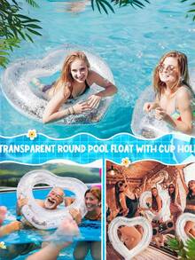 1pc Adult Inflatable Pool Float, Swimming Pool Beach Lake River Party Decor Toy, Fun Floating Device For Swimming Pool, Heart-Shaped Summer Swim Ring, Adult Water Beach Party Supplies, Attractive Water Photography Swimming Ring, Pool Inflatable, Beach Essentials, Pool Float - Clear - View 10