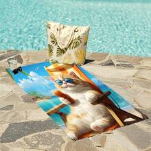 Cool Cat Sitting On Beach Chair Wearing Sunglasses Drinking Beverage Print Beach Towel, Quick Dry Absorbent Microfiber Beach Towel For Summer Vacation, Soft, Sand-Free, Suitable For Beach, Swimming, Bathroom, Travel, Lightweight, Fade-Resistant, Fast Drying, With Tropical Palm Tree Pattern, Unisex - Multicolor 5 - View 4