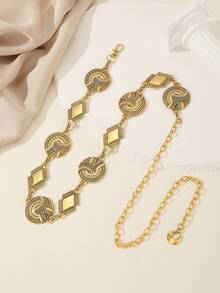 女士心形波西米亚风锌合金腰带，适合日常佩戴 - 金色 - 查看 1