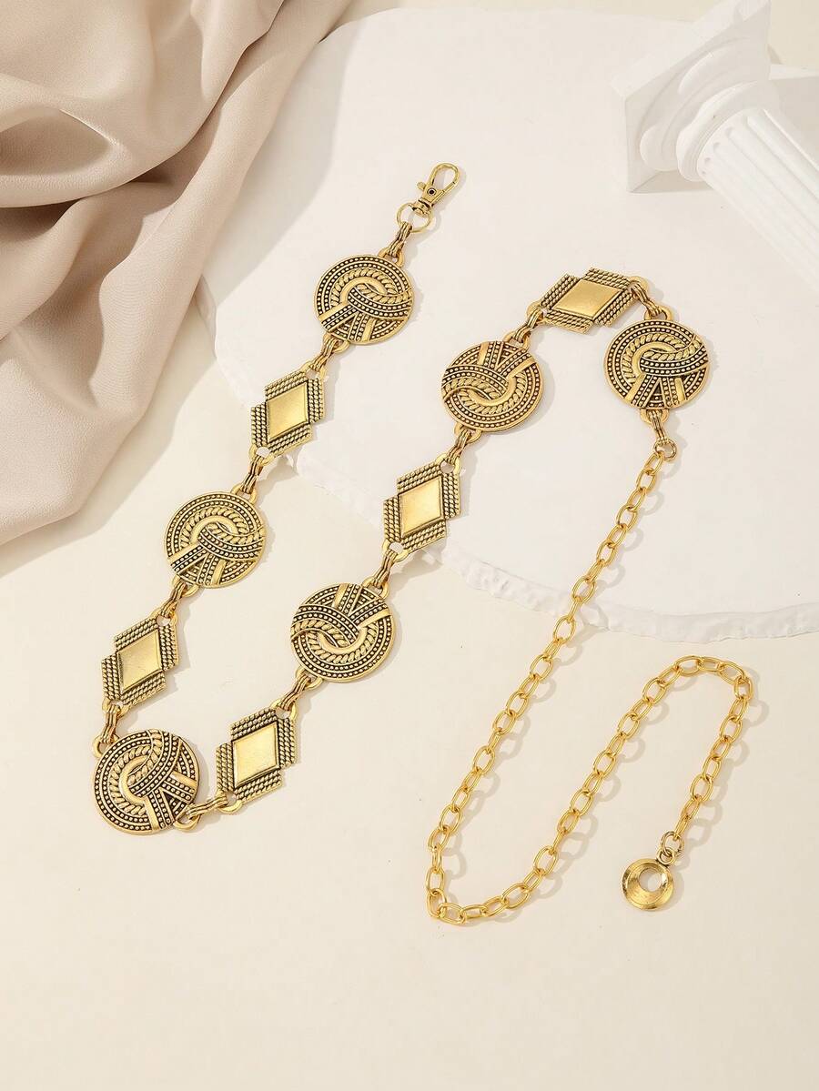 女士心形波西米亚风锌合金腰带，适合日常佩戴 - 金色 - 查看 1