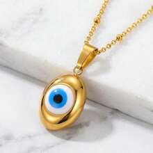 Collar de ojo malvado para mujer - Colgante de ojo malvado azul de acero inoxidable en el exquisito amuleto de cuentas de satélite, joyería de amuleto de buena suerte y espiritual - Dorado - Ver 6