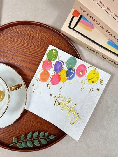 Colorful Disposable Happy Birthday Napkins With Gold Foil Detailing, 13*13 Inches. Designed With Two Unique Birthday-Themed Patterns, Each Adorned With Delicate Shiny Gold Foil Accents. Perfect For Birthday Parties, Restaurant Table Settings, Dessert Shops And Various Festive Occasions.