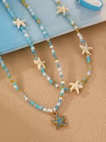 NAIZHU 2pcs/Set Girls' Ocean Style Starfish Pendant Necklace Set, Daily & Holiday Accessories, Random Color - Multicolor - View 6