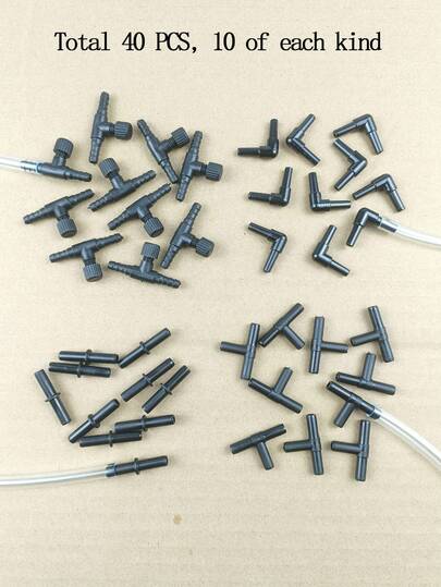 40 chi tiết (10 van điều chỉnh + 10 đầu nối thẳng + 10 đầu nối chữ T + 10 đầu nối khuỷu) - Đầu nối ống đường kính 4mm cho bể cá/bể thủy sinh - Van điều chỉnh lưu lượng khí