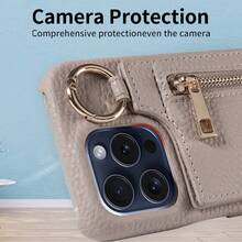 eaacaa 1pc Wallet-Style Magnetic Flip Phone Case With Card Slots & Zipper Pouch, Compatible With Iphone 17 Pro Max/17 Pro/17/17e/Air/16 Pro Max/16/15/14/13/12/11, A16 Series - Khaki - View 5