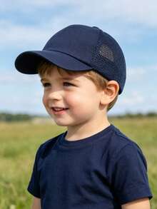 1 buah Topi Baseball Anak, Topi Baseball Pelindung Matahari yang Dapat Diatur dan Bernapas untuk Balita Laki-laki di Luar Ruangan dan Pantai - Biru tua + kain jala biru tua - View 2