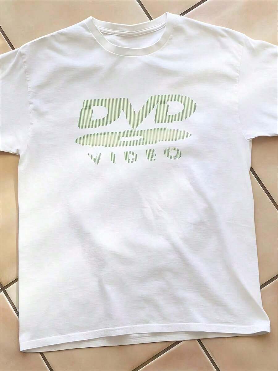 Men's Cotton T-Shirts With Green DVD Video Nostalgia Logo, Retro Gaming T-Shirts, 2000s Aesthetic, Casual T-Shirts For Men, Festival T-Shirts, Streetwear T-Shirts For Men - 白色 - 查看 1