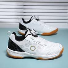 Factory Direct Patent Kids Badminton & Table Tennis Shoes, Unisex Fashion Sports Casual Sneakers - White and Black - View 3