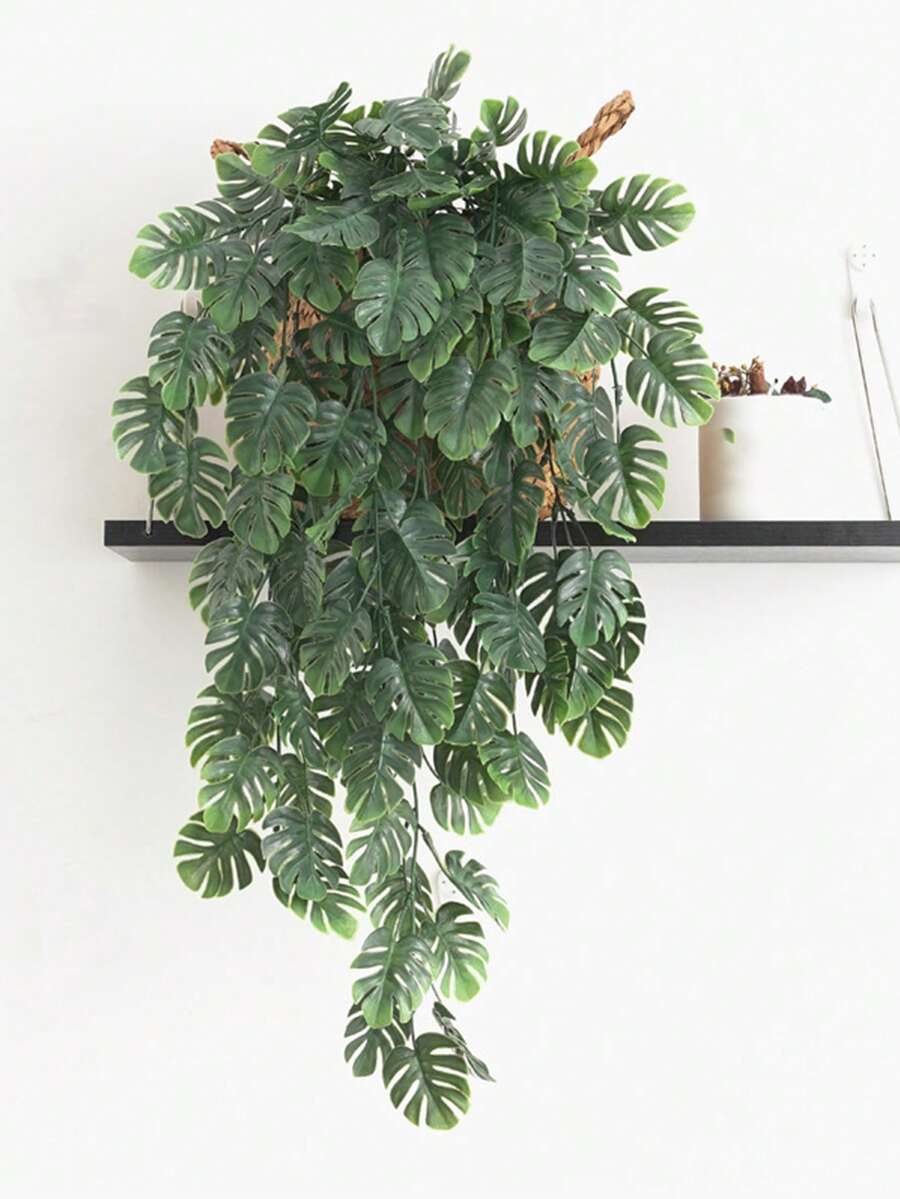 1件人造植物龟背叶墙挂藤蔓假塑料婚礼装饰DIY花环材料，新娘手拿手腕花装饰配件，婚车装饰，门楣拱门装饰，家居，餐厅，卧室，花瓶装饰，生日派对装饰材料新年礼物