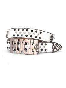 1 pieza Cinturón de cuero de unicolor para hombres con hebilla, letra y diamantes de imitación, estilo hip hop punk callejero - Hebilla con letra - Ver 9