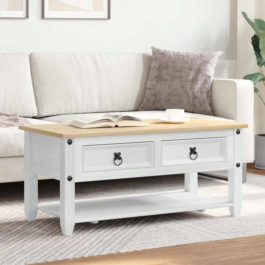 vidaXL Couchtisch Weiß 100 X 48 X 45 Cm Massives Kiefernholz - A - Voir 1