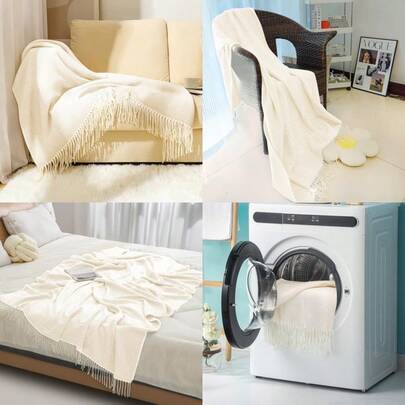 KIKIGOAL Manta de Punto para Sofá y Cama Cobija Punto con Borlas Suave y Cálido 130 * 170 cm Manta Tejida Cálida Ligero para Viaje Sofá Picnic Dormitorios Cama
