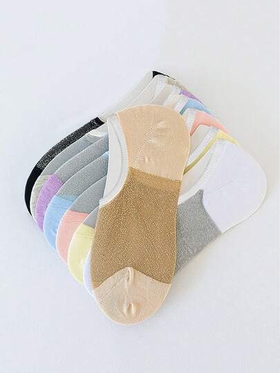 5/8双装女士夏季新款彩色网眼超薄低帮隐形水晶袜，适合搭配高跟鞋和日常穿着