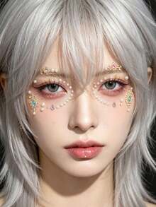 2026 Bohemian Style Face Makeup, Pearl Rhinestone Decor With Bohemian Pattern Stickers, Create Unique Makeup Look, Self-Adhesive, Suitable For Face, Eyebrows, Hair, Body Decoration - Multicolor - View 5