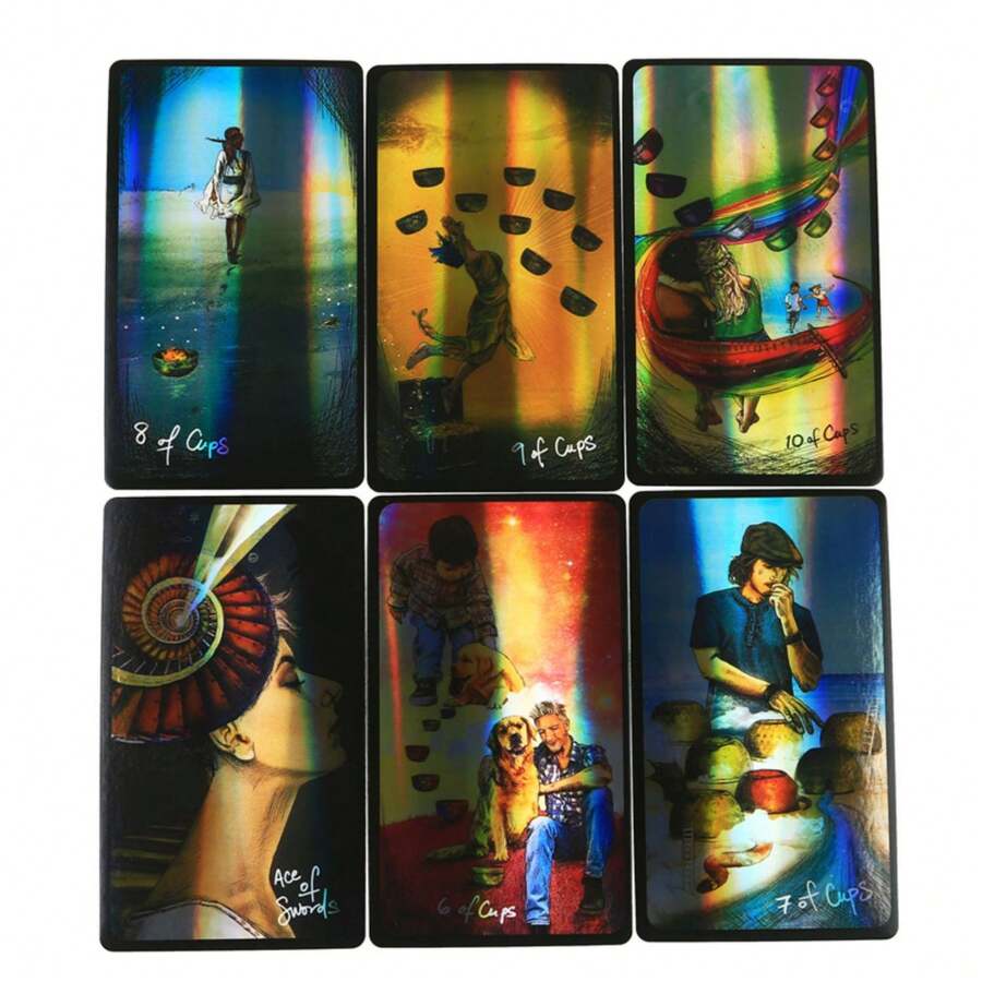 78pcs Full Holographic Shiny Tarot Cards, High Quality Paper, English Version, Birthday Gift, Party Divination Card Game - Green - View 1