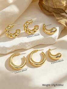 6pcs Gold Tone Earring Set, Classic Smooth Twist Hoop Earrings, Timeless Fashion Jewelry For Girls And Women, Ideal Gift For Friends, Fashionable Accessory For Work, Parties, Travel And Everyday Wear - Gold - View 2