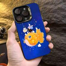 Chica montando un pez dorado en una noche azul.funda de teléfono Fundas compatibles con ,Apple,VIVO,OPPO,,, y Honor.Fabricadas en silicona TPU,ofrecen protección contra golpes y caídas. - Negro - Ver 4
