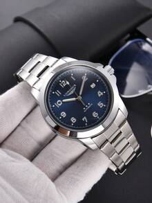 LONGLUX 1 chiếc đồng hồ cơ tự động nam, lịch công sở, dây thép không gỉ, đồng hồ đeo tay thường ngày, thích hợp làm quà tặng dịp lễ. - Màu xanh lam - Xem 3