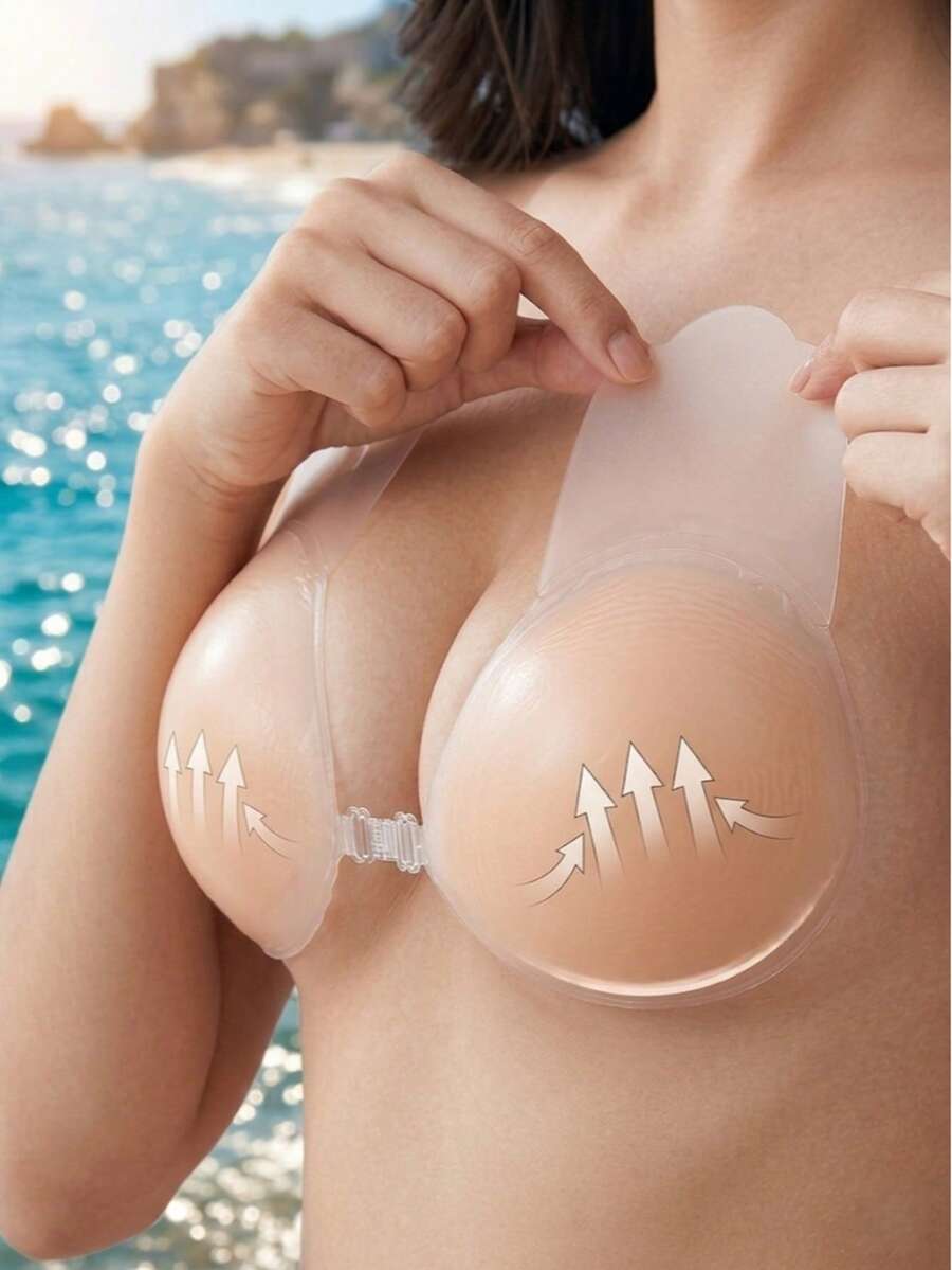 女士硅胶胸贴，海外无钢圈隐形文胸泰迪蕾丝乳贴，隐形提拉胸贴，乳贴，隐形硅胶粘性胸贴，花朵粘性胸贴，露背聚拢胸贴，露背胸贴，无缝胸贴，隐形胸贴 - 杏色 - 查看 1