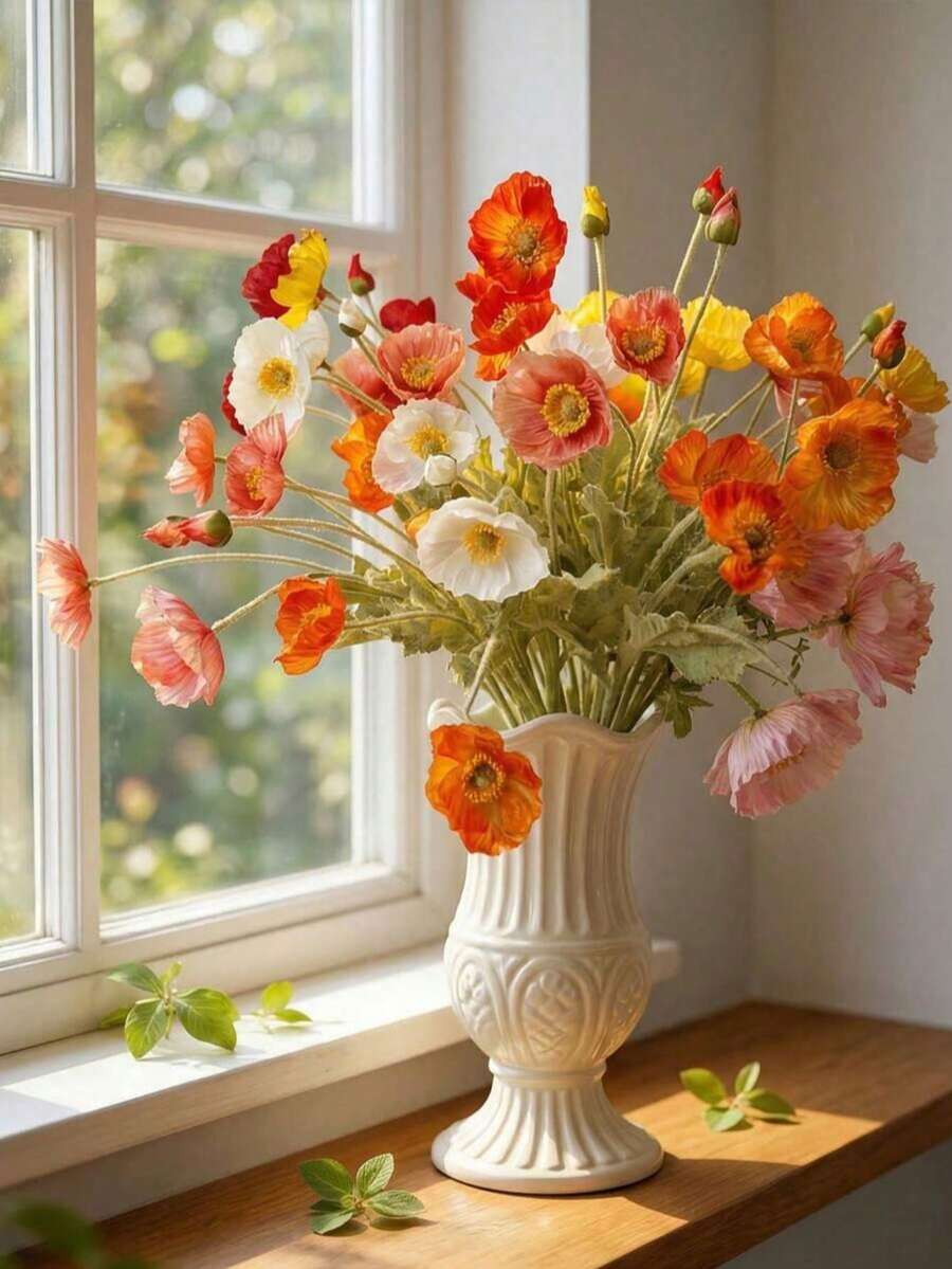 8支59厘米仿真罂粟花，每枝4朵，现代简约风格，可弯曲且不褪色 - 适合DIY花墙、场景装饰、客厅/卧室花瓶插花、婚礼、派对、家居装饰、桌面摆件、DIY花艺、家居/厨房/办公室装饰 | 送给她的礼物 - 1件裝 - 查看 1