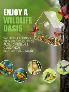 1pc Transparent Acrylic Bird Feeder With Suction Cup - Durable Outdoor Food Bowl Suitable For All Birds, Easy To Clean, Perfect Installation On Windows Or Glass Doors, Transparent Design House Structure, Outdoor Bird Feeder - Multicolor - View 9
