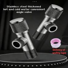 2pcs Stainless Steel Cold And Hot Water Three-Way Angle Valve, Gunmetal Gray Thickened Material, Toilet, Faucet, Water Heater Three-Way Angle Valve, Universal G1/2 Thread Interface, Freely Adjustable Water Flow, Cold And Hot Water Control Shut-Off Valve, Shower Water Flow Control Valve. - 2pcs - View 8