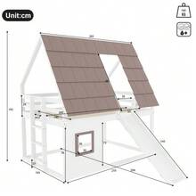 Wooden Bunk Bed Measuring 140 X 200 Cm With Roof, Ladder And Slide, White And Brown. - White - View 5