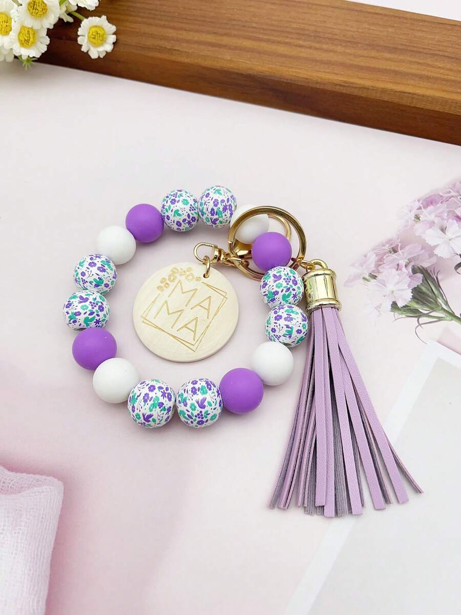 1 chiếc móc khóa đeo tay in hoa thanh lịch dành cho mẹ, vòng tay đính hạt phong cách Boho tinh tế, món quà Ngày của Mẹ tuyệt vời dành cho mẹ, phụ kiện trang trí túi xách tua rua cao cấp dành cho phụ nữ, quà tặng cho mẹ, cha, lễ tốt nghiệp và giáo viên. - 1114 - Xem 1