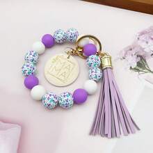 1pc Elegant Floral Print Mama Wristlet Keychain, Sophisticated Boho Beaded Key Bracelet, Exquisite Mother's Day Gift For Mom, Premium Tassel Purse Charm For Women, Gifts For Mother, Father, Graduation, And Teacher - 1114 - View 13