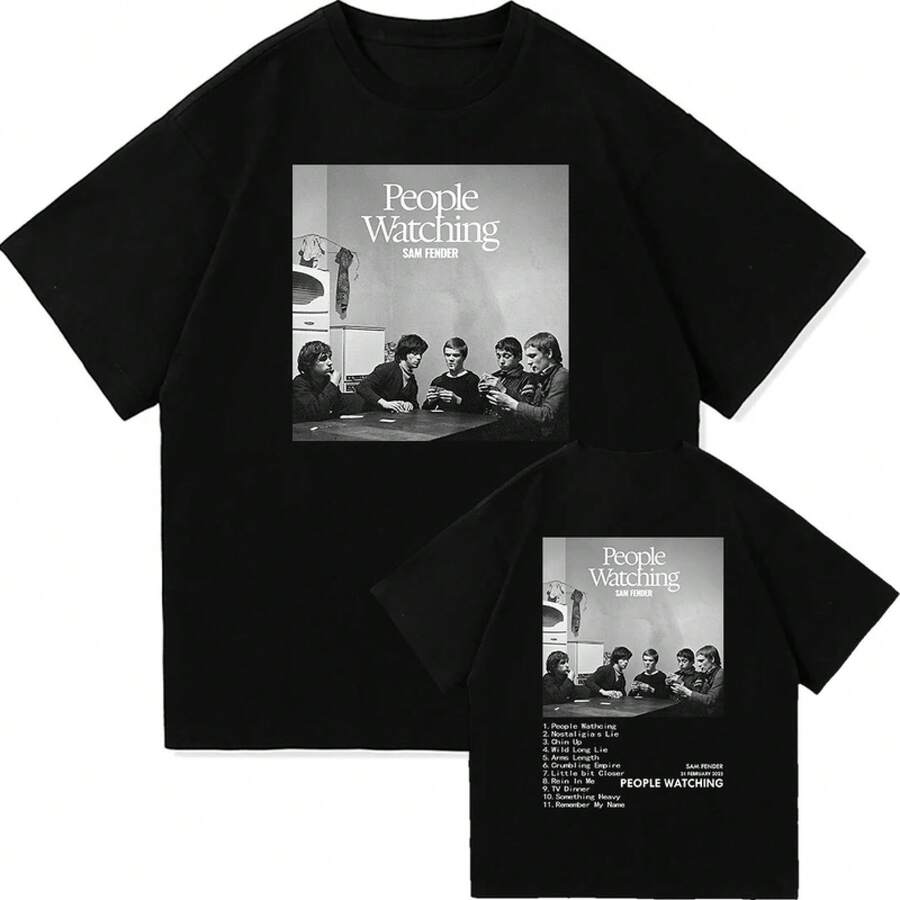 Sam Fender People Watching Tour TShirt Men/Women Clothing Retro Harajuku High Quality Clothes Pure Cotton TShirts Day Gifts - 黑色 - 查看 1