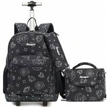 Set de 3 piezas: Mochila con ruedas para niños + Bolso de mensajero, Mochila escolar con ruedas y estampado lindo, Bolsa de equipaje con ruedas ligera para volver a la escuela - Bolsa con ruedas para niños - Ver 14