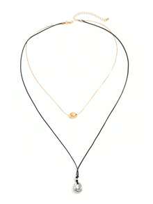 1 pieza Collar largo con colgante de gota de agua hueco multicapa, accesorio de collar de cadena fina de cuerda de cera con estilo de moda - Multicolor - Ver 4