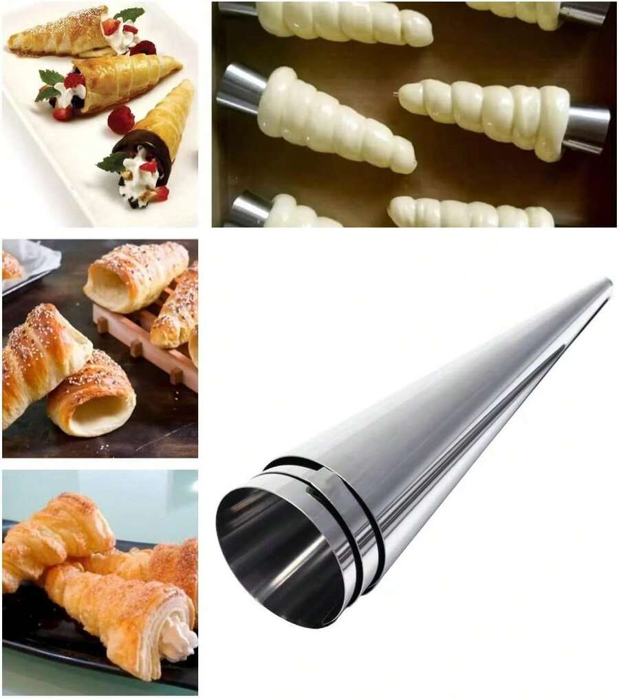 12 Pack Large Cream Horn Forms 5-Inch, Non-Stick Cream Horns Pastry Mould Croissant Baking Forms For Baking Croissants Bead, Chocolate Croissant, Brioche Rolls, Ice Cream Cone Party Dessert - View 1