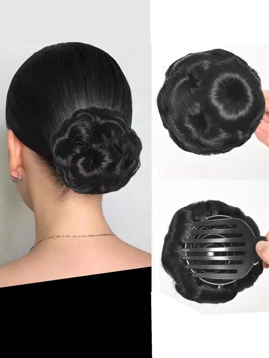 1 pieza Clip para el cabello con imitación de flor negra natural, Clip de flor de cabello sintético, Extensión de cabello, Pinza para moño, Clip de banana para el cabello - Negro - Ver 1