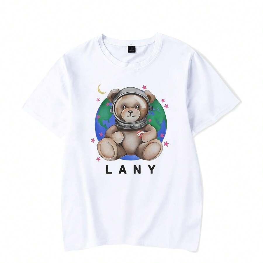 LANY Merch T-Shirt Astro Bear Crewneck Tee Short Sleeve Men Women T Shirts Streetwear - trắng - Xem 1